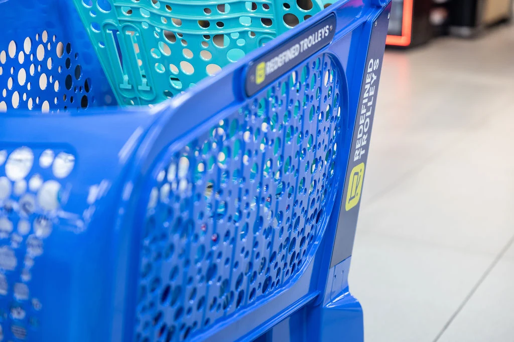 Detail of the plastic basket on a Redefined trolley